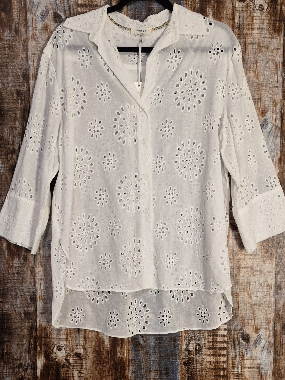 Umgee White Eyelet V-Slit Tunic Top